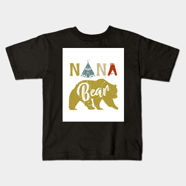 Nana Bear Camping Retro Vintage Kids T-Shirt by gotravele store